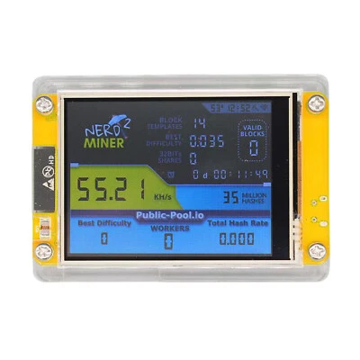 NerdMiner V2 2.8 inch 55K Hashrate Solo Mode Lottery Machine Nerd BTC Miner