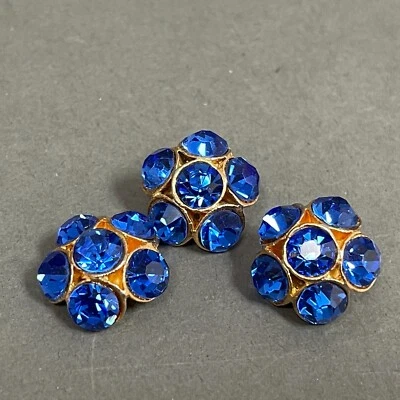 Gold-tone Metal Royal Blue Rhinestones Buttons Lot of 3 - Image 1 of 4