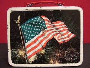 American Flag Night and Day Patriotic Vintage 1973 Ohio Art Lunchbox Handbag - Picture 1 of 1