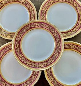 "Juego de 5 platos de ensalada Bernardaud Limoges Vendome oro rojo carmesí 8,5"" ¡Como nuevos! - Imagen 1 de 5