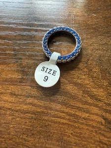 Blue Crystal Eternity Band Ring Size 9 Silver Tone Round Stones Stackable Womens - Picture 1 of 3