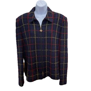 Blazer tuta ST JOHN Collection Marie grigio giacca maglia nero viola rosso taglia 14 - Foto 1 di 12