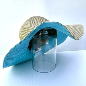 Ann Taylor Sun Hat  Wide Brim Tan & Turquoise  - Picture 1 of 3