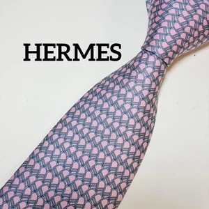New Unused HERMES Neck Tie Pink Horsebit 100%Silk Made in France - Picture 1 of 11