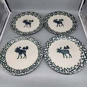 MOOSE COUNTRY DINNER PLATES 10.5”, FOLK CRAFT By TIENSHAN Green Sponge Set Of 4 - Picture 1 of 7