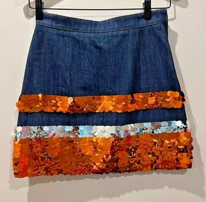 Miu Miu Sequin Embellished Denim Mini Skirt Women's Size 40 - Picture 1 of 6