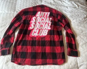 Anti social Social Club Red And Black Flannel Button Up Shirt Size Medium - Picture 1 of 3