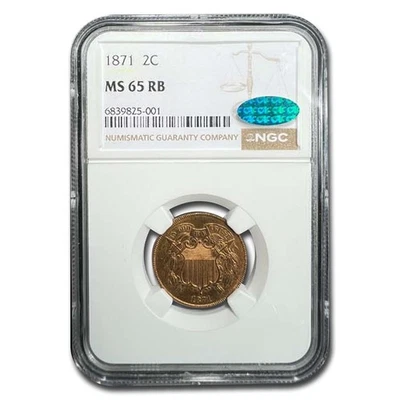 1871 Two Cent Piece MS-65 NGC CAC (Red/Brown) - Image 1 of 3