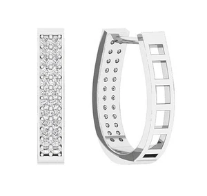 10K Solid White Gold Hoops Earrings VS F 0.60 Carat Lab Grown Diamond Prong Set - Picture 1 of 9