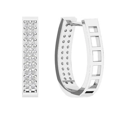 10K Solid White Gold Hoops Earrings VS F 0.60 Carat Lab Grown Diamond Prong Set - Image 1 of 4
