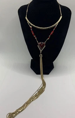 WHBM Tono Dorado Rojo Facetado Acrílico Cuentas Estrás Borla Distintivo Collar Foto 1 de 4