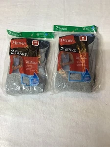 Hanes Herren 2-2er Pack Tagless Tanks Unterhemden Gr. Medium feuchtigkeitsableitend cool (4 insgesamt) - Bild 1 von 2