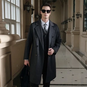 Winter New Cashmere Coat Mens Mid Long Suit Collar 100% Wool Woolen Formal Coat - Picture 1 of 25