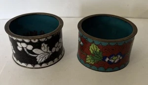 Vintage Cloisonné Enamel Napkin Rings Chinese 2 Floral - Picture 1 of 4