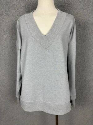 Sudadera pulóver gris con cuello en V forrada de lana talla grande Ideology para mujer 1X nueva con etiquetas Foto 1 de 4