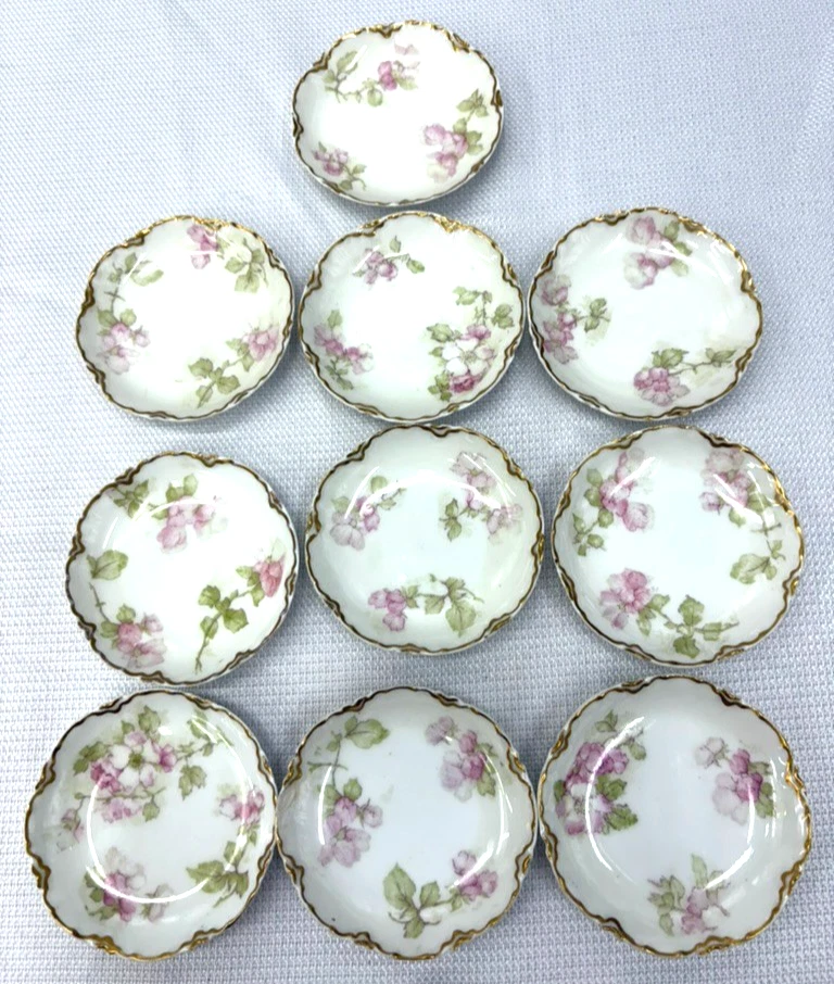 Juego de 10 platos Limoges Haviland Butter Pat 3" rosa dorada, bordes festoneados Foto 1 de 4