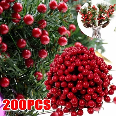 5A-HOME 200PCS Christmas Red Holly Berries Artificial Flowers DIY Xmas Gifts Decor UK