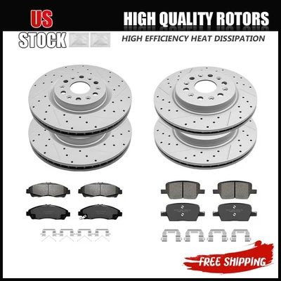 Front Rear Drilled Rotors + Brake Pads for 2018-2020 Buick Enclave Cadillac XT5 - Image 1 of 4