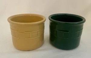 Set Of 2 Longaberger Woven Traditions Green / Butternut One Pint Crock - Picture 1 of 6