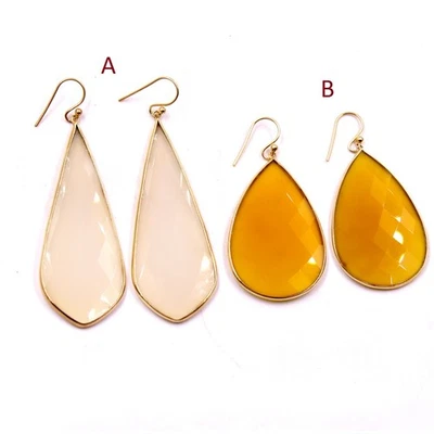 Orecchini pendenti in argento sterling 925 massiccio placcato oro con... - Immagine 1 di 4