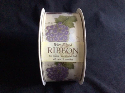KIRKLAND Wire Edged Ribbon Roll 45 metres 2.5" Wide New Sealed - Grape Vine - Image 1 of 3
