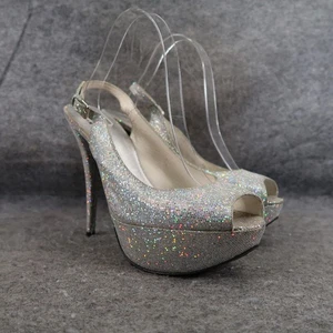 Stuart Weitzman Shoes Women 10 Pump Slingback Platform Peep Toe Galactic Glitter - Picture 1 of 15