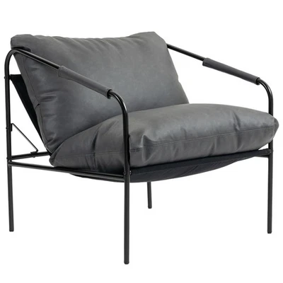 HOMCOM Poltrona da Camera in Pelle PU e Metallo con Cuscini Spessi Grigio - Immagine 1 di 4