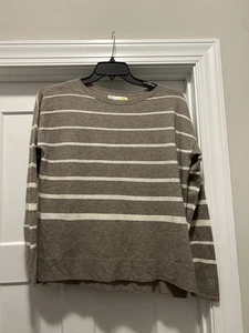 C&C California Brown Cream Striped Sweater Size Medium Wool Minimal Gorp Preppy - Picture 1 of 5
