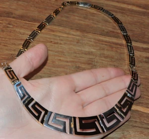 Collar Graduado Plata Eslabón Griego Dos Tonos Oro Plata 925 39g - Imagen 1 de 11