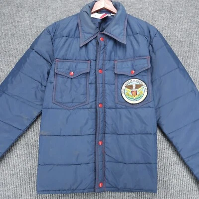 Vintage Polaris 70s 80s Puffer Snap Coat Blue W/ Navy Destroyer Patch Mens M/L - Image 1 of 4