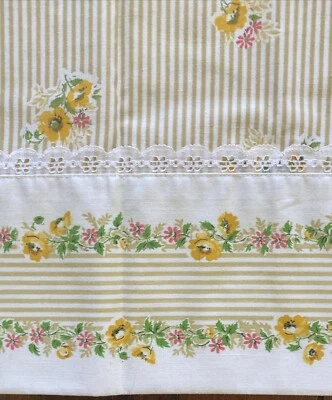 Funda de Almohada Estándar Cannon Monticello Hecha en EE. UU. De Colección Rayas Doradas Borde Floral de Encaje Foto 1 de 4