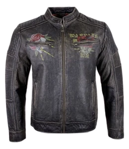 AFFLICTION Leather FAST MOTORS JACKET Limited Edition Black Vintage Biker MMA - Picture 1 of 12