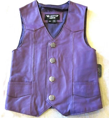 NIÑAS NIÑOS PEQUEÑOS SUAVE PÚRPURA MOTOCICLISTA MOTOCICLETA WESTERN CHALECO DE CUERO EXTRA PEQUEÑO Foto 1 de 3