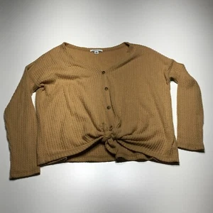 American Eagle Cardigan Womens Size S Yellow V-Neck Knot Front Waffle Knit  - Picture 1 of 12
