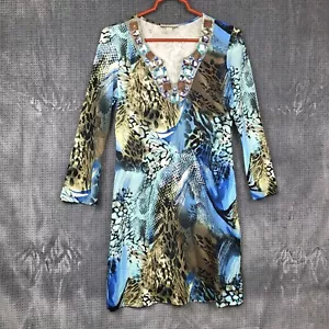 Andrea Behar Boston Proper Animal Print Notch Neck Dress Women's Small Stretchy - Picture 1 of 11