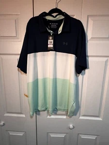 NEW, XXL Under Armour "Playoff Polo Series" Blue/ White/Green Golf Shirt - Picture 1 of 3
