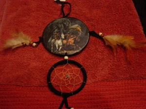DREAMCATCHER WITH A PICTURE OF INDIANS ON HORSES AND AN EAGLE - Picture 1 of 1
