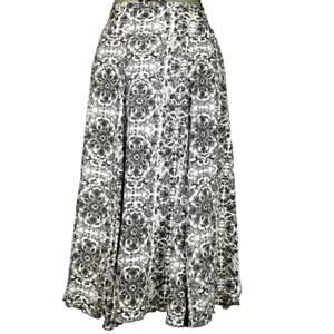 Laura Scott 100% Cotton Floral Print Flowy Boho Midi Skirt Lined Elastic Gray S - Picture 1 of 13