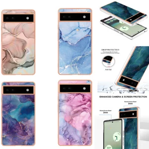 For Google Pixel 8 Pro 8A 6A 7A 8 Border Marble Silicone Back Case Phone Cover - Picture 1 of 16