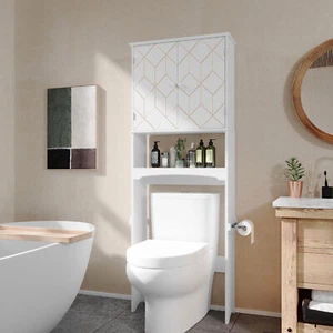 Over The Toilet Cabinet 2-Doors Bathroom Storage Organizer w/ Adjustable Shelf - Picture 1 of 7