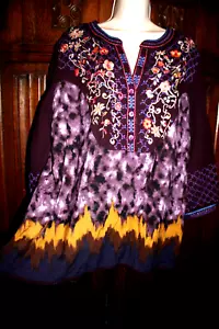 John Mark embroidered tunic XL purple boho floral resort tie dye look - Picture 1 of 10