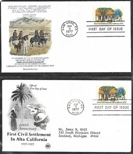USA 1977 TWO DIFFERENT FIRST DAY COVERS 200th ANNIV OF ALTA CA + CACHET - Picture 1 of 2
