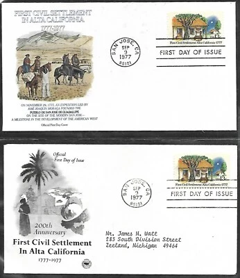 USA 1977 TWO DIFFERENT FIRST DAY COVERS 200th ANNIV OF ALTA CA + CACHET - Image 1 of 2