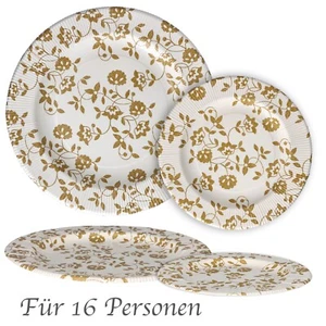 32tlg. Set Einweggeschirr Blumen Gold pappteller 16 Personen RESTPOSTEN A-767 - Bild 1 von 5