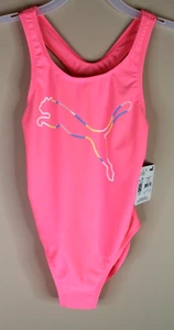 PUMA Girls Racerback Solid Swimsuit, One Piece, Size Small, Luminous Peach, New - Picture 1 of 7