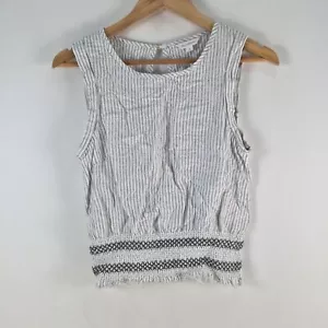 Elka collective womens tank top size 8 white striped linen sleeveless 106541 - Picture 1 of 9