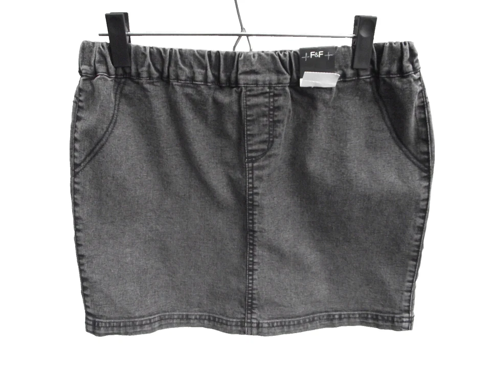 BNWT Ladies Sz 10 UK F&F Brand Smart Black Denim Wash Short Style Skirt - Image 1 of 1
