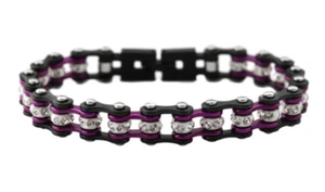 Ladies Stainless Gunmetal & Candy Purple Motorcycle Biker Tennis Bracelet 193 - Picture 1 of 1