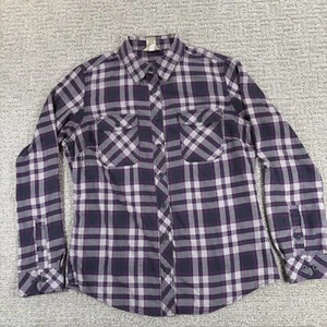 Duluth Trading Co Shirt Medium M Purple Plaid Flannel Button Up Pockets Womens - Picture 1 of 11