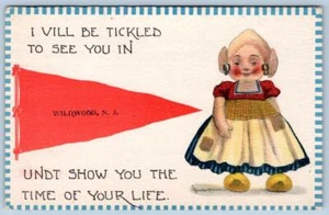 BANDERÍN VINTAGE DE NIÑA HOLANDESA DE NUEVA JERSEY DE WILDWOOD 1913 NJ - Imagen 1 de 2